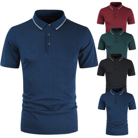 Men's Plus Size Short-Sleeved T-Shirt Lapel Color Matching Bottoming Shirt